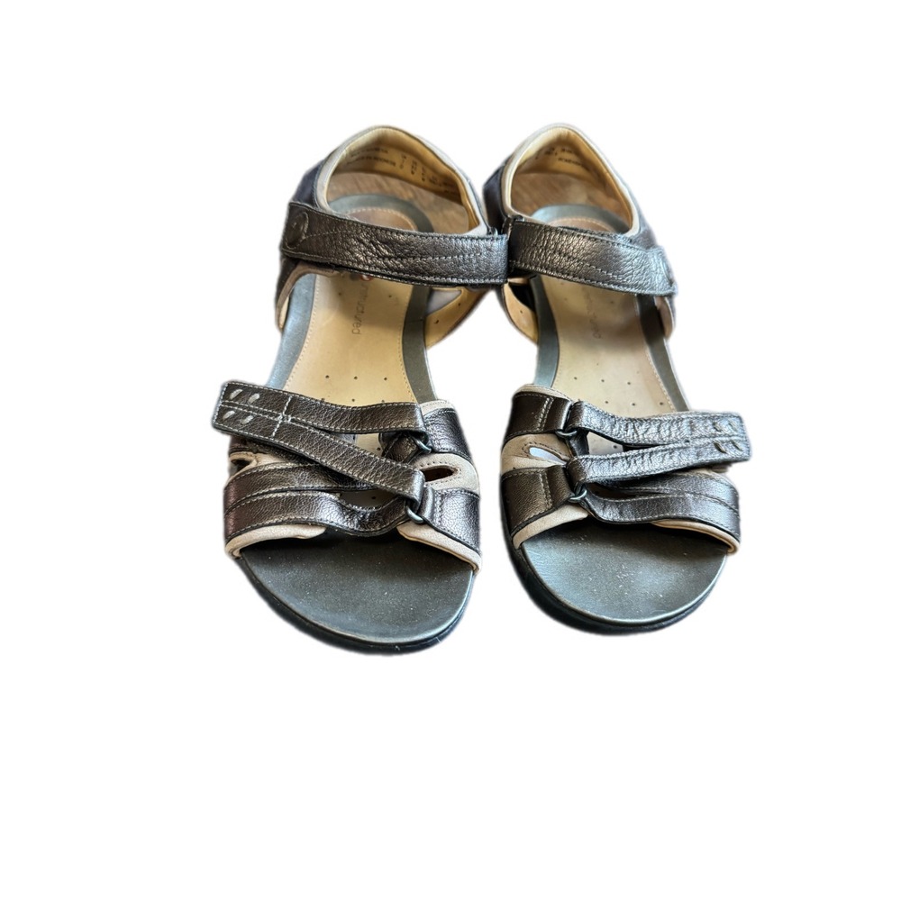 Clarks Unstructured Sandals Women 9.5 Pewter Metallic Leather Excellent 26105777 - Picture 5 of 11